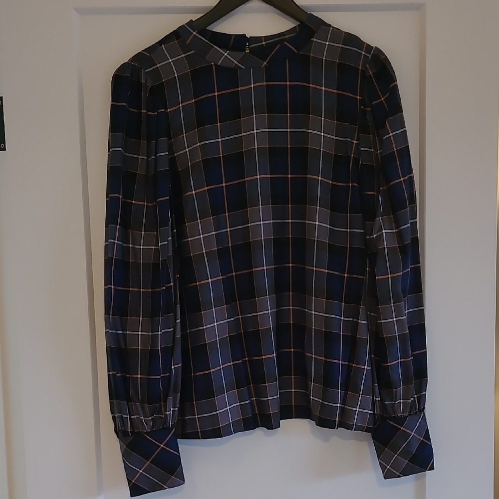 Rachel Roy Plaid Blouse With Puffed Sleeves